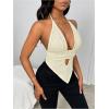 imageSOLY HUX Womens Deep V Neck Cut Out Halter Top Tie Backless Asymmetrical Hem Summer TopsPure Apricot