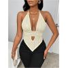 imageSOLY HUX Womens Deep V Neck Cut Out Halter Top Tie Backless Asymmetrical Hem Summer TopsPure Apricot
