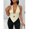 imageSOLY HUX Womens Deep V Neck Cut Out Halter Top Tie Backless Asymmetrical Hem Summer TopsPure Apricot