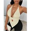 imageSOLY HUX Womens Deep V Neck Cut Out Halter Top Tie Backless Asymmetrical Hem Summer TopsPure Apricot