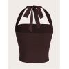 imageSOLY HUX Womens Ruched Halter Y2K Crop Tops Tie Back Sleeveless Slim Fit Cami TopsCoffee Brown