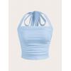 imageSOLY HUX Womens Ruched Halter Y2K Crop Tops Tie Back Sleeveless Slim Fit Cami TopsLight Blue