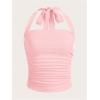 imageSOLY HUX Womens Ruched Halter Y2K Crop Tops Tie Back Sleeveless Slim Fit Cami TopsLight Pink