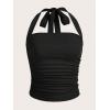 imageSOLY HUX Womens Ruched Halter Y2K Crop Tops Tie Back Sleeveless Slim Fit Cami TopsPlain Black