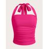 imageSOLY HUX Womens Ruched Halter Y2K Crop Tops Tie Back Sleeveless Slim Fit Cami TopsPlain Hot Pink