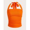 imageSOLY HUX Womens Ruched Halter Y2K Crop Tops Tie Back Sleeveless Slim Fit Cami TopsPlain Orange