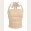 imageSOLY HUX Womens Ruched Halter Y2K Crop Tops Tie Back Sleeveless Slim Fit Cami TopsPure Apricot