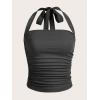 imageSOLY HUX Womens Ruched Halter Y2K Crop Tops Tie Back Sleeveless Slim Fit Cami TopsPure Dark Grey