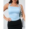 imageSOLY HUX Womens Ruched Halter Y2K Crop Tops Tie Back Sleeveless Slim Fit Cami TopsPure Light Blue