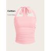 imageSOLY HUX Womens Ruched Halter Y2K Crop Tops Tie Back Sleeveless Slim Fit Cami TopsPure Pink