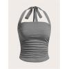 imageSOLY HUX Womens Ruched Halter Y2K Crop Tops Tie Back Sleeveless Slim Fit Cami TopsSolid Grey