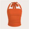 imageSOLY HUX Womens Ruched Halter Y2K Crop Tops Tie Back Sleeveless Slim Fit Cami TopsSolid Orange