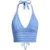 imageSOLY HUX Womens Crochet Halter Crop Tops Summer Sexy Knitted V Neck Sleeveless Camisole Y2K TopSolid Blue