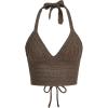 imageSOLY HUX Womens Crochet Halter Crop Tops Summer Sexy Knitted V Neck Sleeveless Camisole Y2K TopSolid Mocha Brown