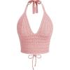 imageSOLY HUX Womens Crochet Halter Crop Tops Summer Sexy Knitted V Neck Sleeveless Camisole Y2K TopSolid Pink
