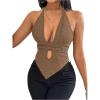 imageSOLY HUX Womens Deep V Neck Cut Out Halter Top Tie Backless Asymmetrical Hem Summer TopsPlain Khaki