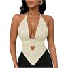 imageSOLY HUX Womens Deep V Neck Cut Out Halter Top Tie Backless Asymmetrical Hem Summer TopsPure Apricot