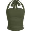 imageSOLY HUX Womens Ruched Halter Y2K Crop Tops Tie Back Sleeveless Slim Fit Cami TopsArmy Green
