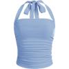 imageSOLY HUX Womens Ruched Halter Y2K Crop Tops Tie Back Sleeveless Slim Fit Cami TopsDusty Blue