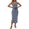 imageSOLY HUX Womens Striped Cami Dress Drawstring Split Hem Spaghetti Strap Midi DressesDark Blue Striped
