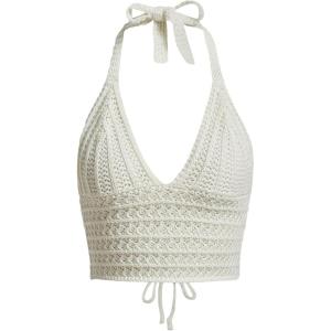 imageSOLY HUX Womens Crochet Halter Crop Tops Summer Sexy Knitted V Neck Sleeveless Camisole Y2K TopSolid Beige