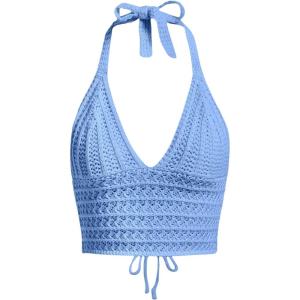 imageSOLY HUX Womens Crochet Halter Crop Tops Summer Sexy Knitted V Neck Sleeveless Camisole Y2K TopSolid Blue