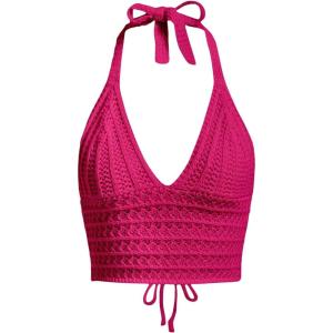 imageSOLY HUX Womens Crochet Halter Crop Tops Summer Sexy Knitted V Neck Sleeveless Camisole Y2K TopSolid Hot Pink