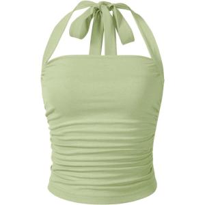 imageSOLY HUX Womens Ruched Halter Y2K Crop Tops Tie Back Sleeveless Slim Fit Cami TopsPlain Mint Green
