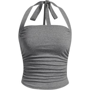 imageSOLY HUX Womens Ruched Halter Y2K Crop Tops Tie Back Sleeveless Slim Fit Cami TopsSolid Grey