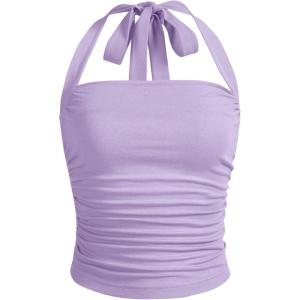 imageSOLY HUX Womens Ruched Halter Y2K Crop Tops Tie Back Sleeveless Slim Fit Cami TopsSolid Lilac Purple