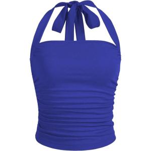 imageSOLY HUX Womens Ruched Halter Y2K Crop Tops Tie Back Sleeveless Slim Fit Cami TopsSolid Royal Blue