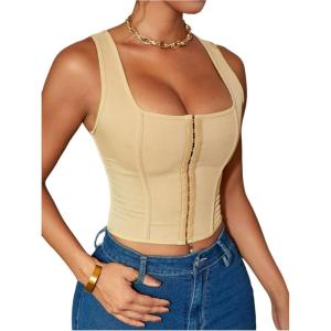 imageSOLY HUX Womens Sexy Corset Top Corset Tank Clubwear Sleeveless Scoop Neck Crop TopsPlain Apricot