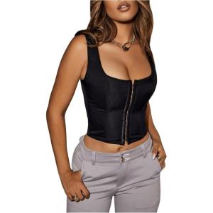 imageSOLY HUX Womens Sexy Corset Top Corset Tank Clubwear Sleeveless Scoop Neck Crop TopsPlain Black
