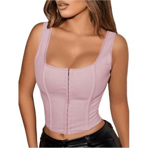 imageSOLY HUX Womens Sexy Corset Top Corset Tank Clubwear Sleeveless Scoop Neck Crop TopsPlain Pink