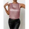 imageSOLY HUX Womens Metallic Tank Top Round Neck Sleeveless Casual Summer TopsPlain Dusty Pink