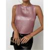 imageSOLY HUX Womens Metallic Tank Top Round Neck Sleeveless Casual Summer TopsPlain Dusty Pink