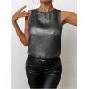 imageSOLY HUX Womens Metallic Tank Top Round Neck Sleeveless Casual Summer TopsPure Black
