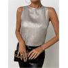 imageSOLY HUX Womens Metallic Tank Top Round Neck Sleeveless Casual Summer TopsPure Silver