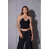 imageSOLY HUX Womens Music Festival Outfits V Neck Sleeveless Halter Tops Ruched Backless Cami Crop TopBlack and White
