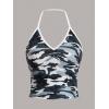 imageSOLY HUX Womens Music Festival Outfits V Neck Sleeveless Halter Tops Ruched Backless Cami Crop TopDark Green Camo