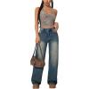 imageSOLY HUX Womens Music Festival Outfits V Neck Sleeveless Halter Tops Ruched Backless Cami Crop TopKhaki Leopard