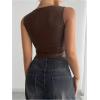 imageSOLY HUX Womens PU Leather Square Neck Tank Tops Sleeveless Slim Fitted Party Club Crop TopCoffee Brown