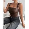 imageSOLY HUX Womens PU Leather Square Neck Tank Tops Sleeveless Slim Fitted Party Club Crop TopCoffee Brown