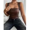 imageSOLY HUX Womens PU Leather Square Neck Tank Tops Sleeveless Slim Fitted Party Club Crop TopCoffee Brown