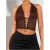 imageSOLY HUX Womens Sexy Lace Sheer Corset Top Halter Neck Tie Up Backless Crop Tops Party Rave OutfitsCoffee Brown