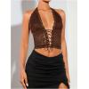 imageSOLY HUX Womens Sexy Lace Sheer Corset Top Halter Neck Tie Up Backless Crop Tops Party Rave OutfitsCoffee Brown