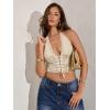 imageSOLY HUX Womens Sexy Lace Sheer Corset Top Halter Neck Tie Up Backless Crop Tops Party Rave OutfitsSolid Apricot