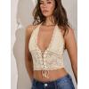 imageSOLY HUX Womens Sexy Lace Sheer Corset Top Halter Neck Tie Up Backless Crop Tops Party Rave OutfitsSolid Apricot