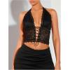 imageSOLY HUX Womens Sexy Lace Sheer Corset Top Halter Neck Tie Up Backless Crop Tops Party Rave OutfitsSolid Black