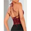 imageSOLY HUX Womens Sexy Lace Sheer Corset Top Halter Neck Tie Up Backless Crop Tops Party Rave OutfitsSolid Burgundy